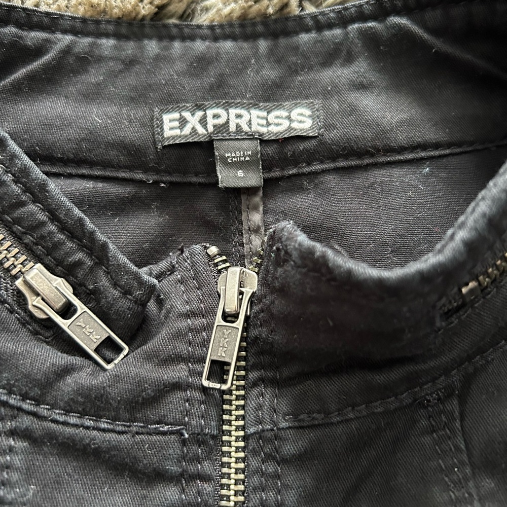 Vintage Express Black Women's Cropped Cotton Moto Jacket 6 - Picture 2 of 5